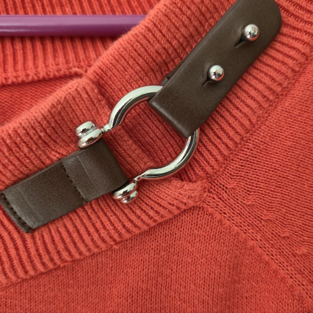 Lauren Ralph Lauren XL Orange Buckle Cotton Knit Boat Neck Equestrian Sweater - Picture 3 of 11